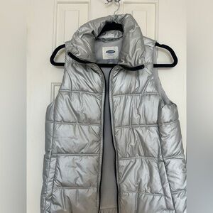 Old Navy Metallic Silver Puffer Vest